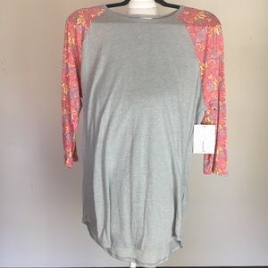 Lularoe Randy Baseball T - Vintage Gray/Pink Multi